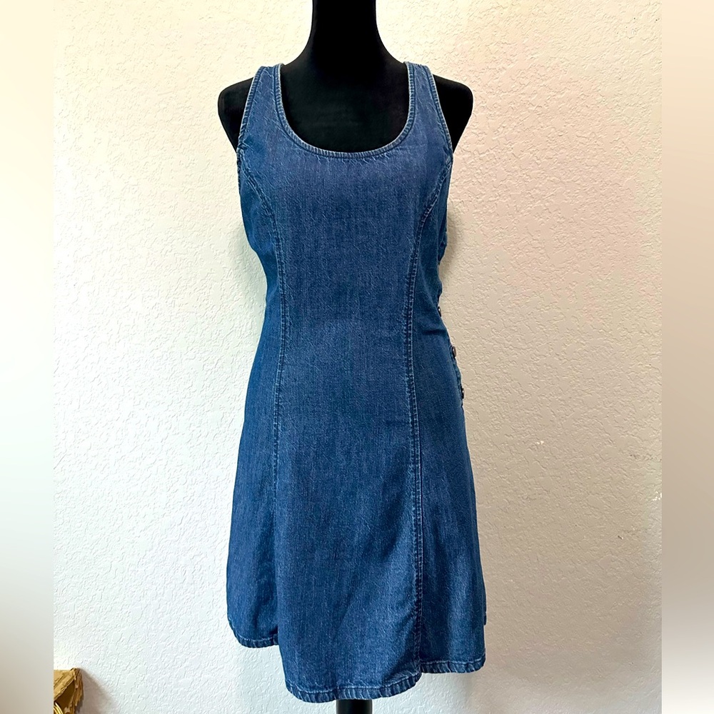 Current/Elliott denim dress. Crisscross back. Side button. Size Small.